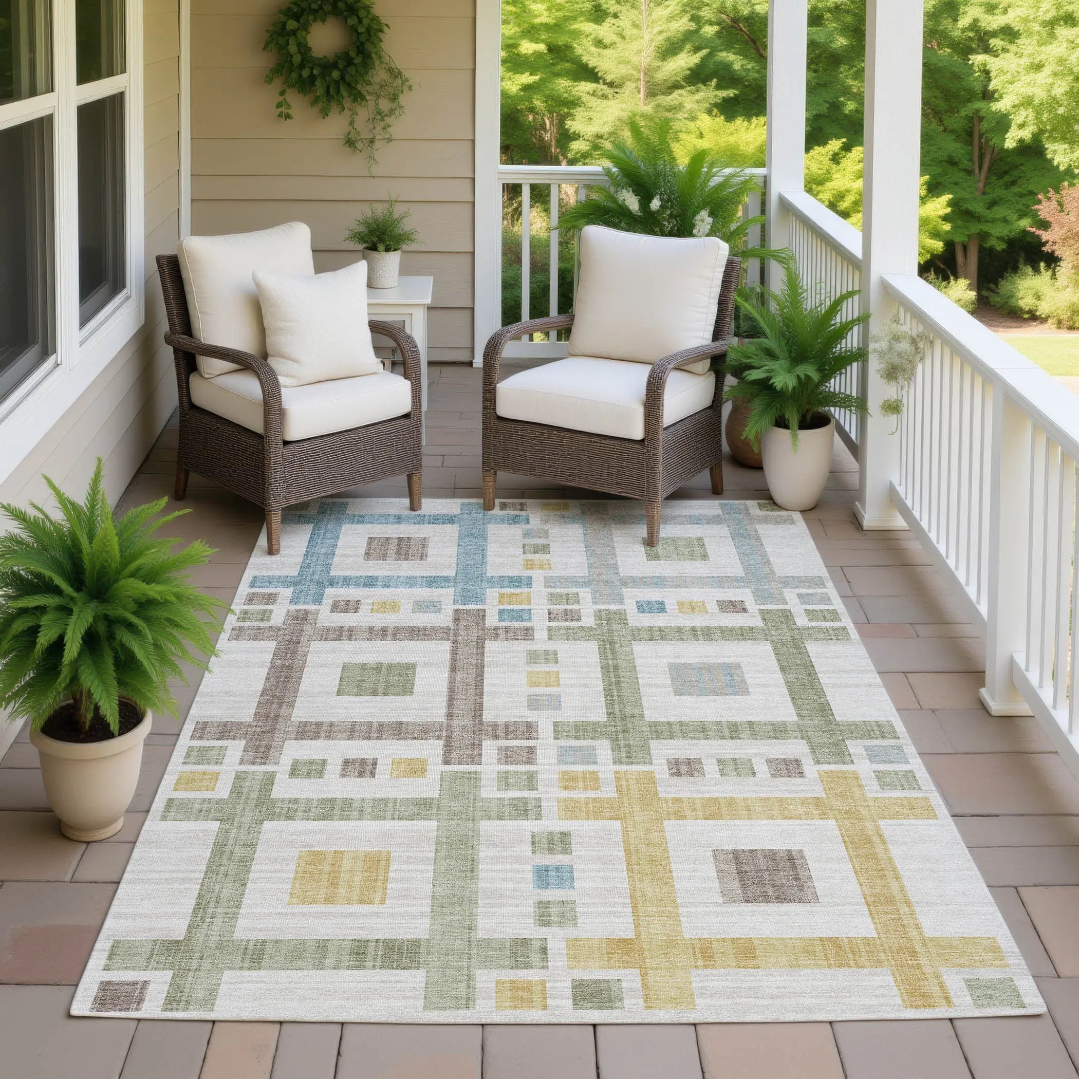 9' X 12' Ivory And Linen Geometric Washable Indoor Outdoor Area Rug Homeroots Outdoor