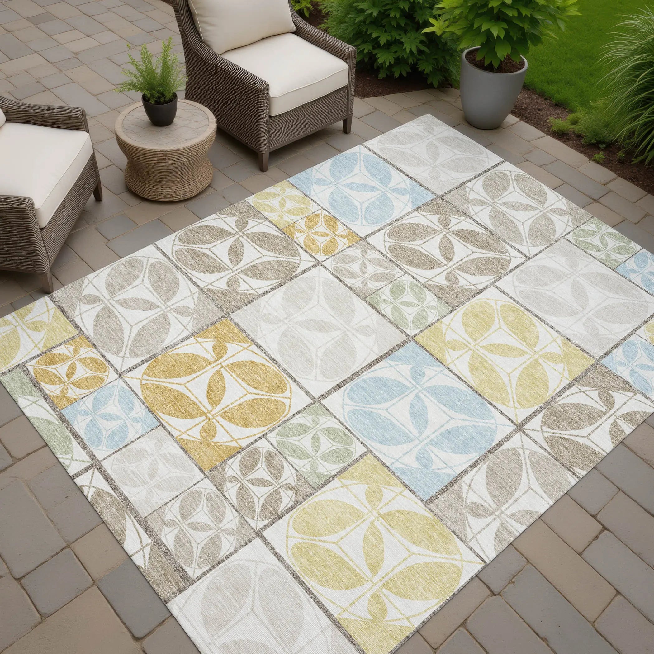 9' X 12' Ivory And Linen Geometric Washable Indoor Outdoor Area Rug Homeroots Outdoor
