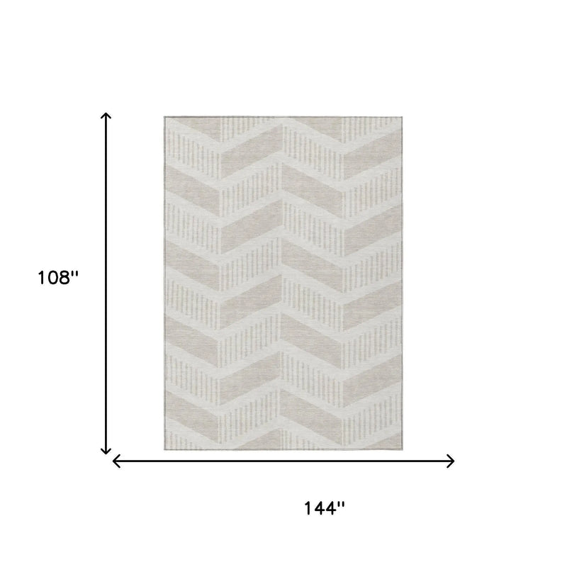 9' X 12' Ivory And Linen Geometric Washable Indoor Outdoor Area Rug Homeroots Outdoor