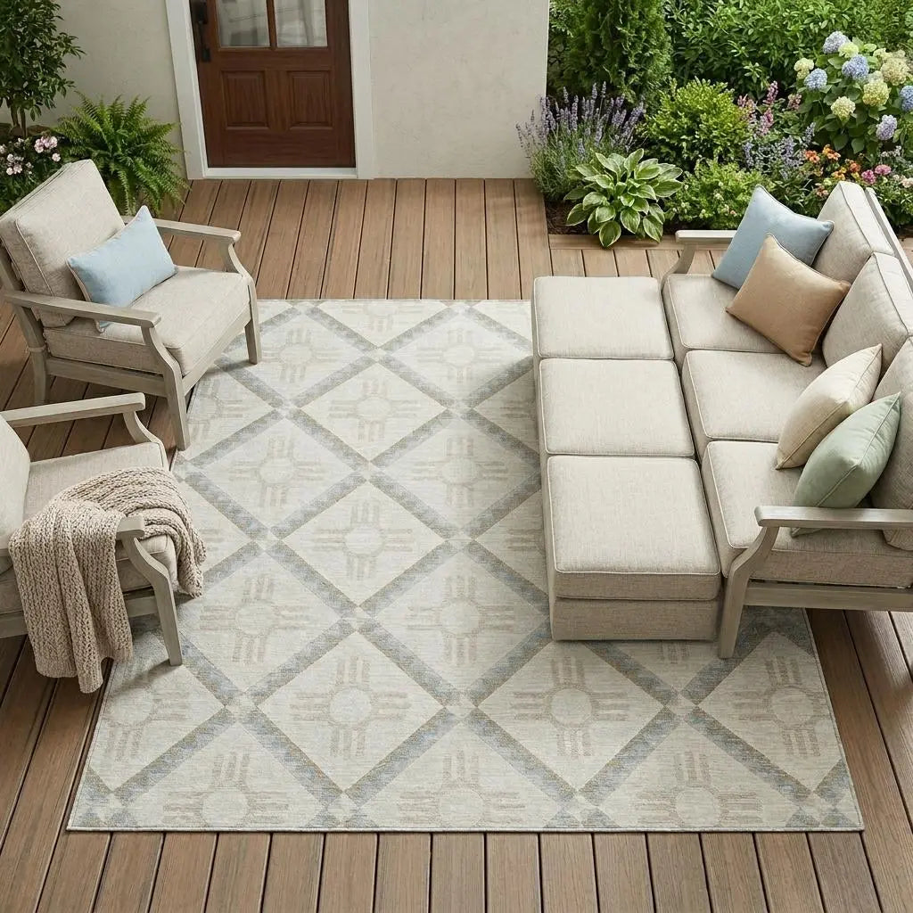 9' X 12' Ivory And Linen Geometric Washable Indoor Outdoor Area Rug Homeroots Outdoor