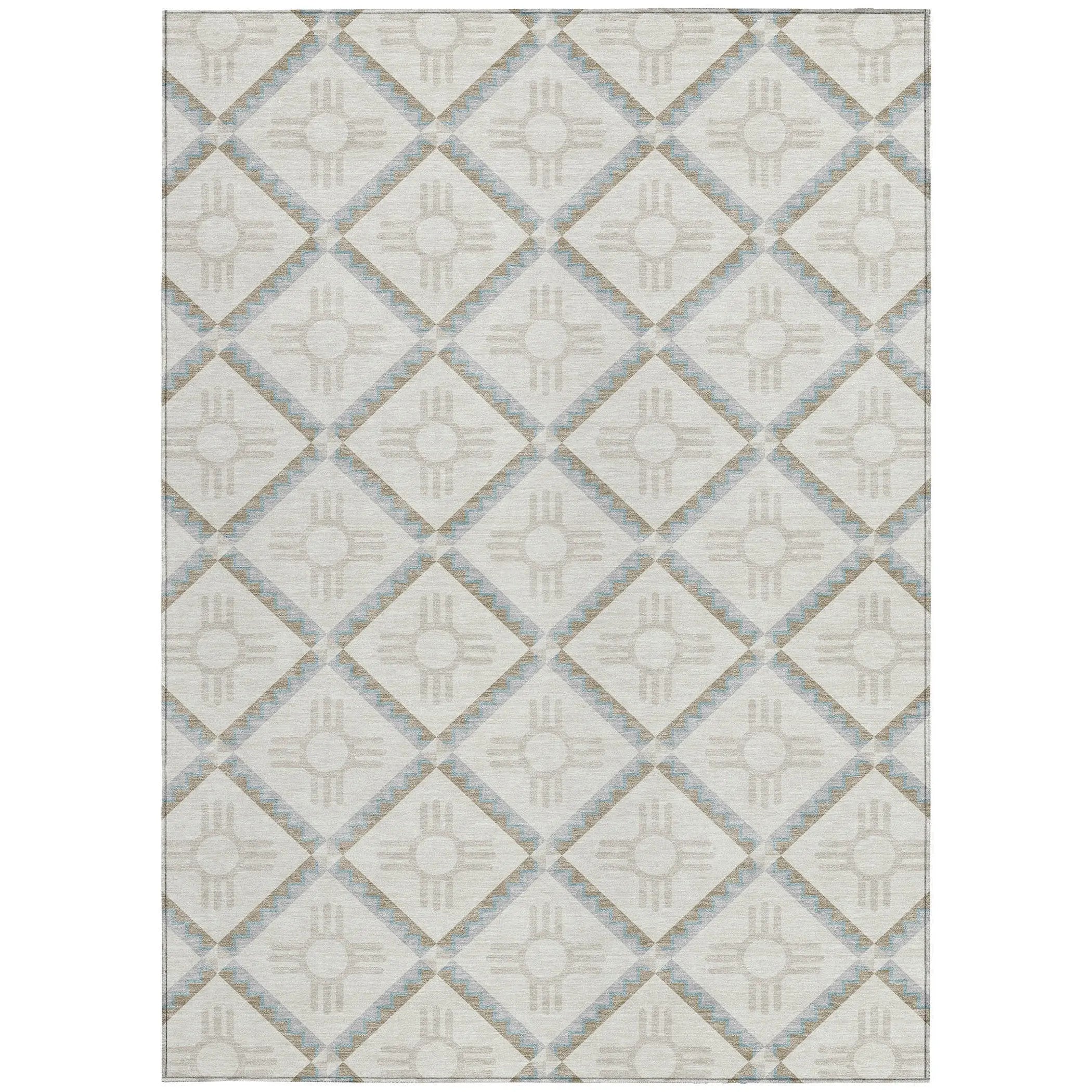 9' X 12' Ivory And Linen Geometric Washable Indoor Outdoor Area Rug Homeroots Outdoor