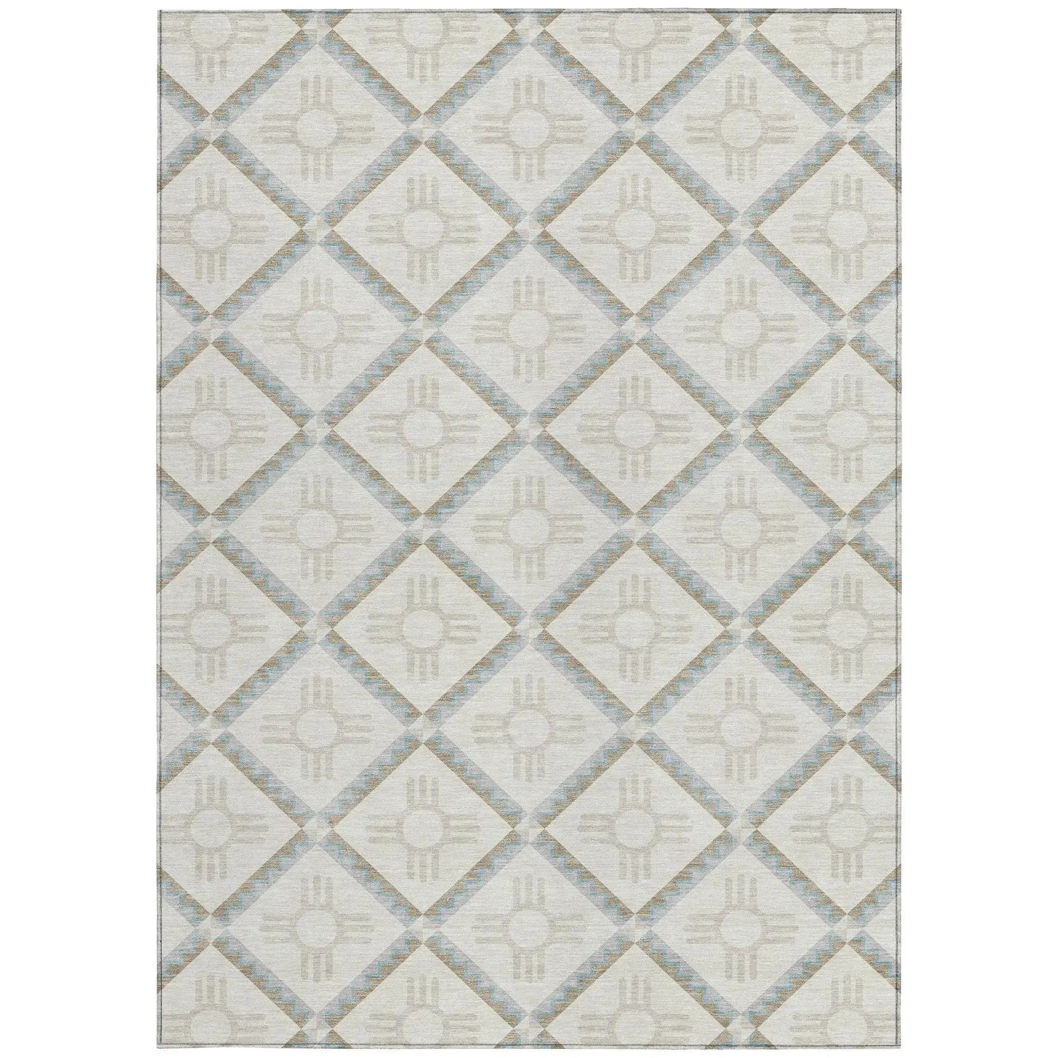 9' X 12' Ivory And Linen Geometric Washable Indoor Outdoor Area Rug Homeroots Outdoor