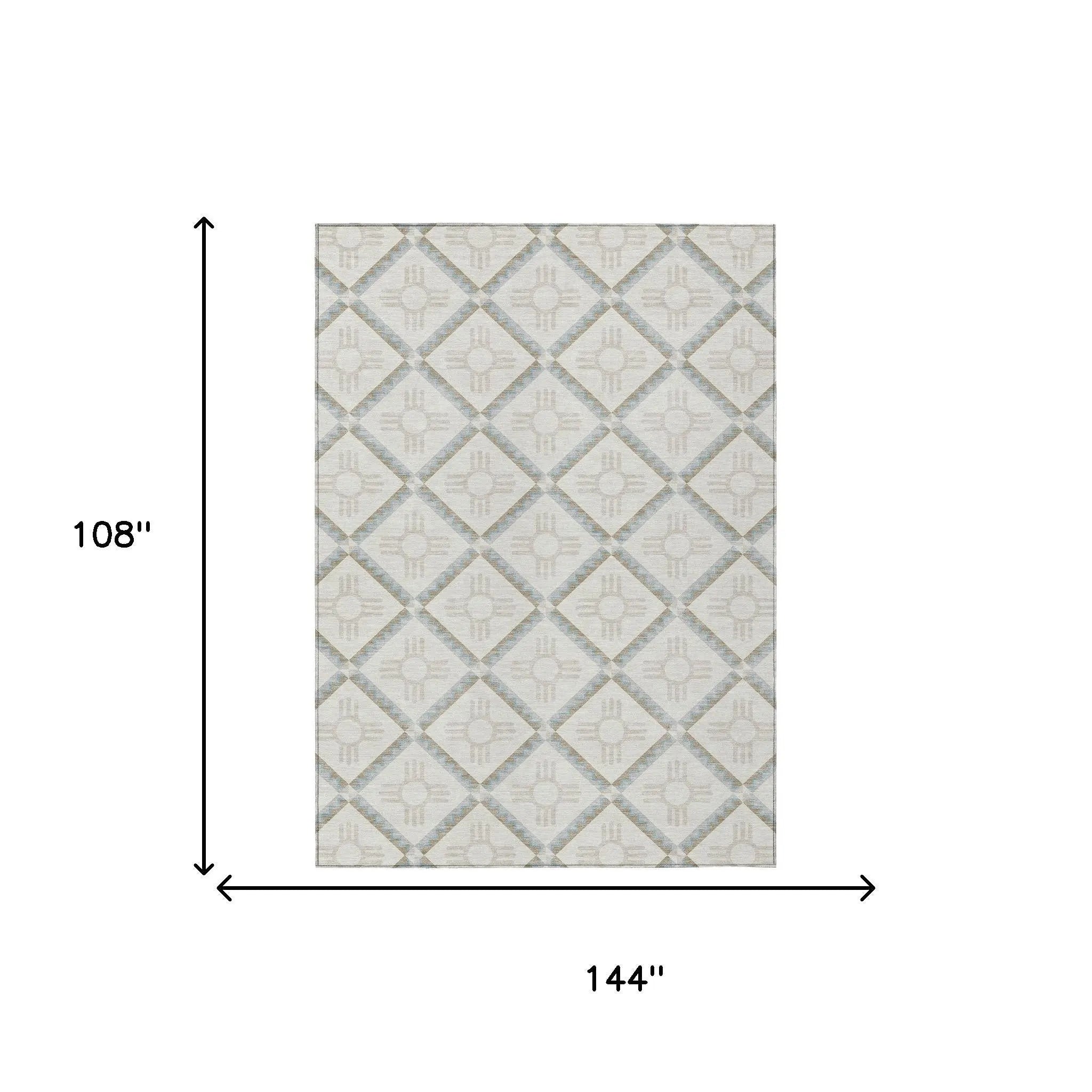 9' X 12' Ivory And Linen Geometric Washable Indoor Outdoor Area Rug Homeroots Outdoor