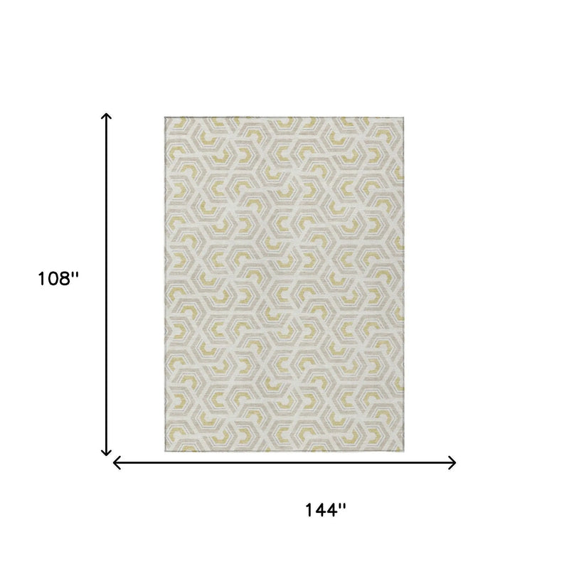 9' X 12' Ivory And Linen Geometric Washable Indoor Outdoor Area Rug Homeroots Outdoor
