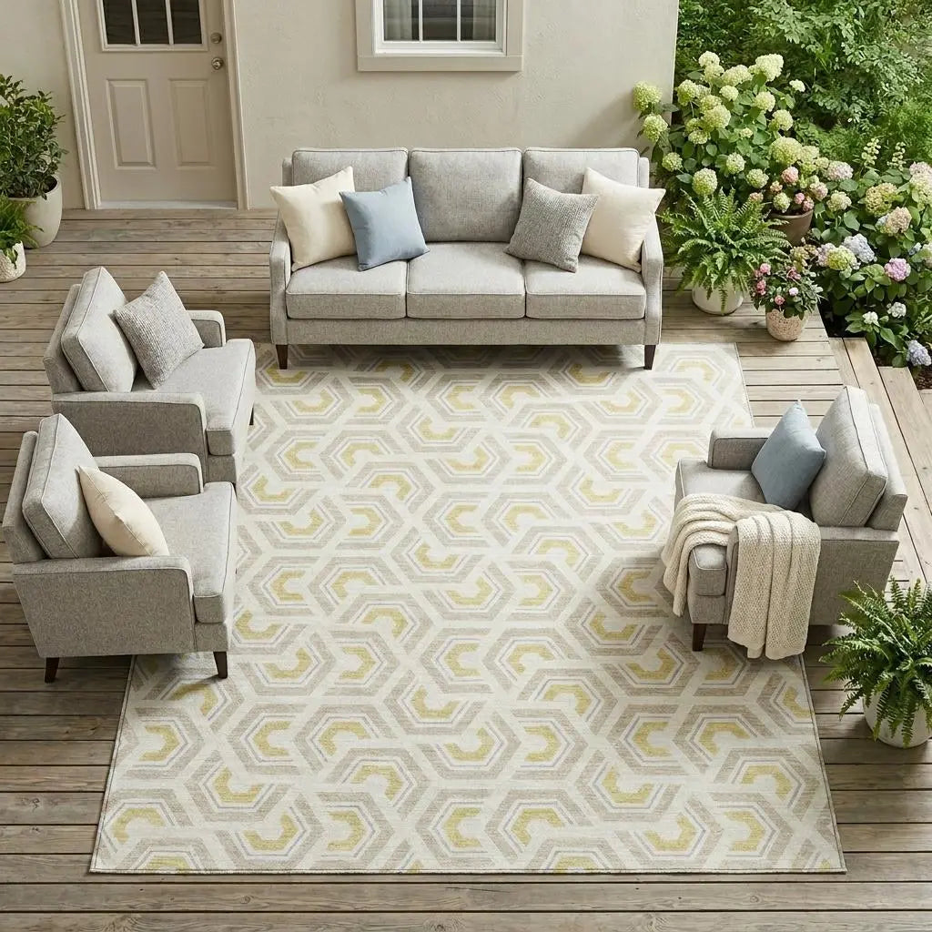 9' X 12' Ivory And Linen Geometric Washable Indoor Outdoor Area Rug Homeroots Outdoor