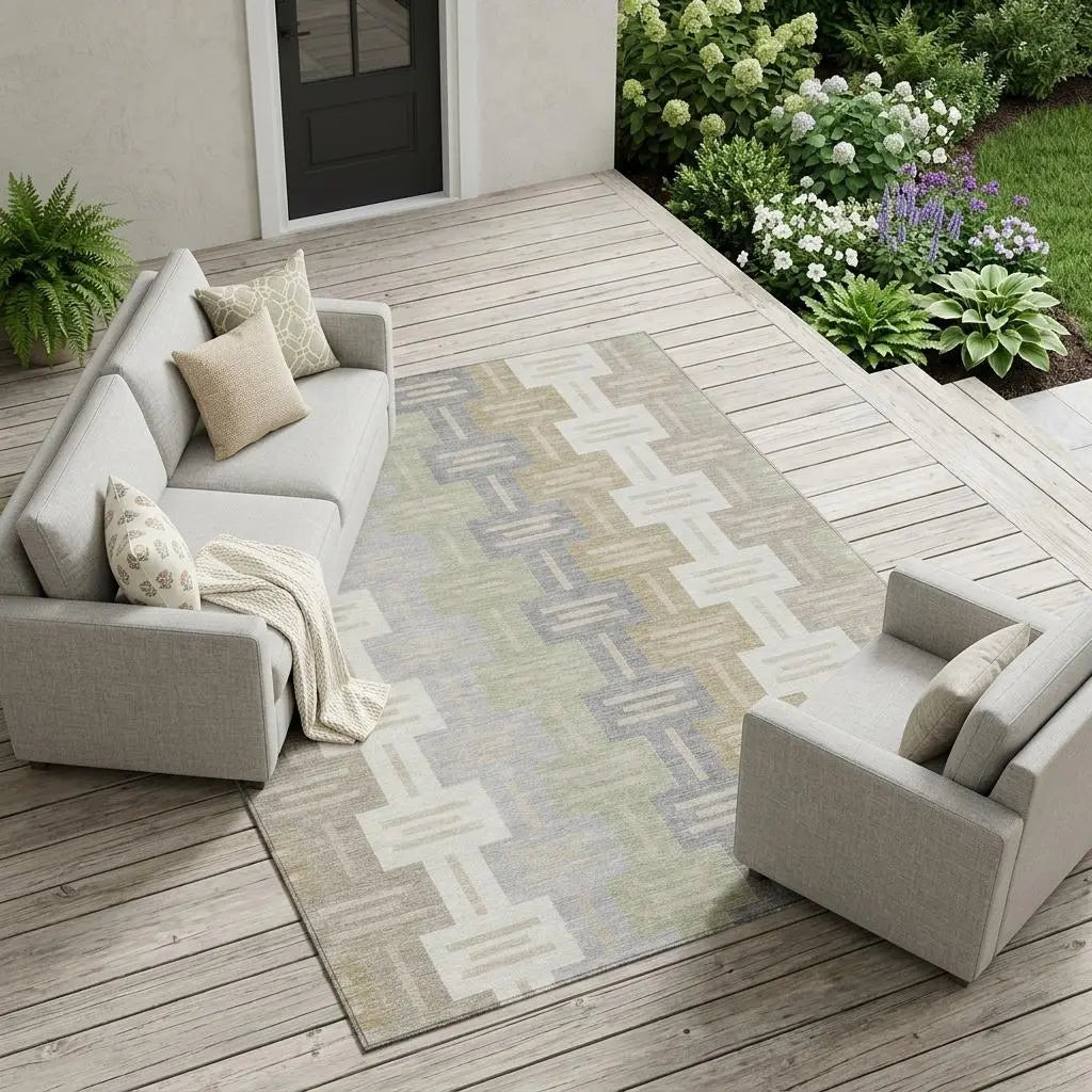 9' X 12' Ivory And Linen Geometric Washable Indoor Outdoor Area Rug Homeroots Outdoor
