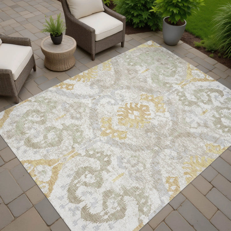 9' X 12' Ivory And Linen Ikat Washable Indoor Outdoor Area Rug Homeroots Outdoor