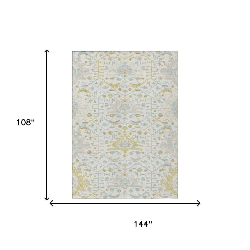 9' X 12' Ivory And Linen Oriental Washable Indoor Outdoor Area Rug Homeroots Outdoor
