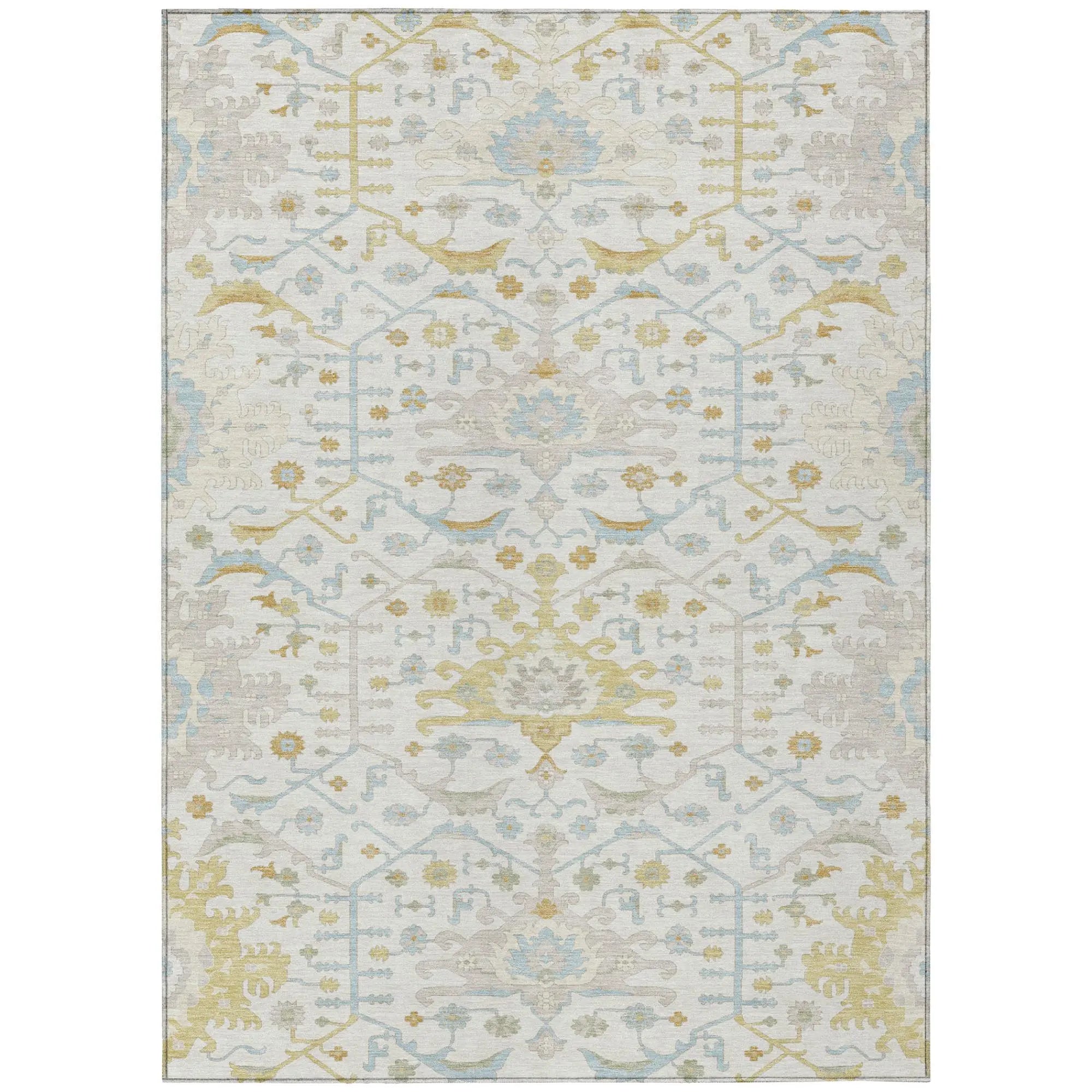 9' X 12' Ivory And Linen Oriental Washable Indoor Outdoor Area Rug Homeroots Outdoor