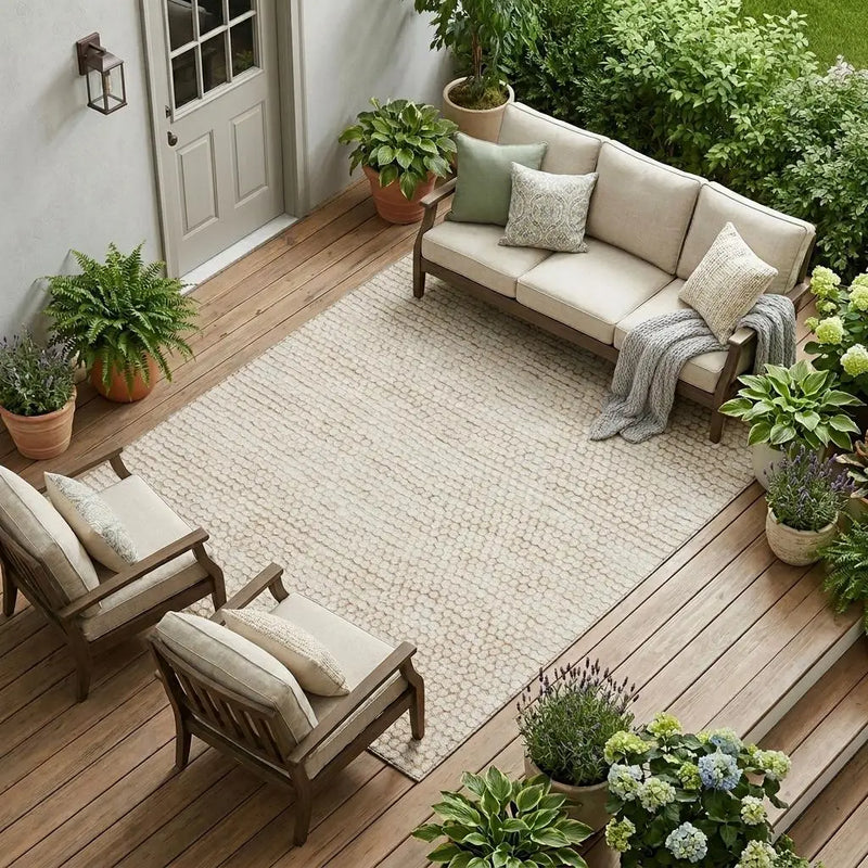 9' X 12' Ivory And Linen Striped Washable Indoor Outdoor Area Rug Homeroots Outdoor