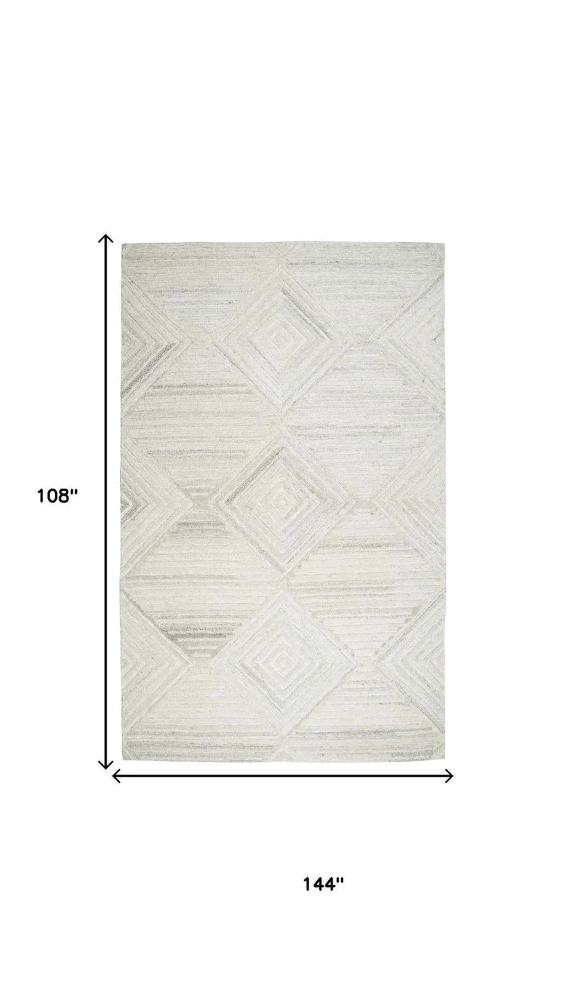 9' X 12' Ivory And Natural Wool Diamond Hand Tufted Area Rug Homeroots Home Decor