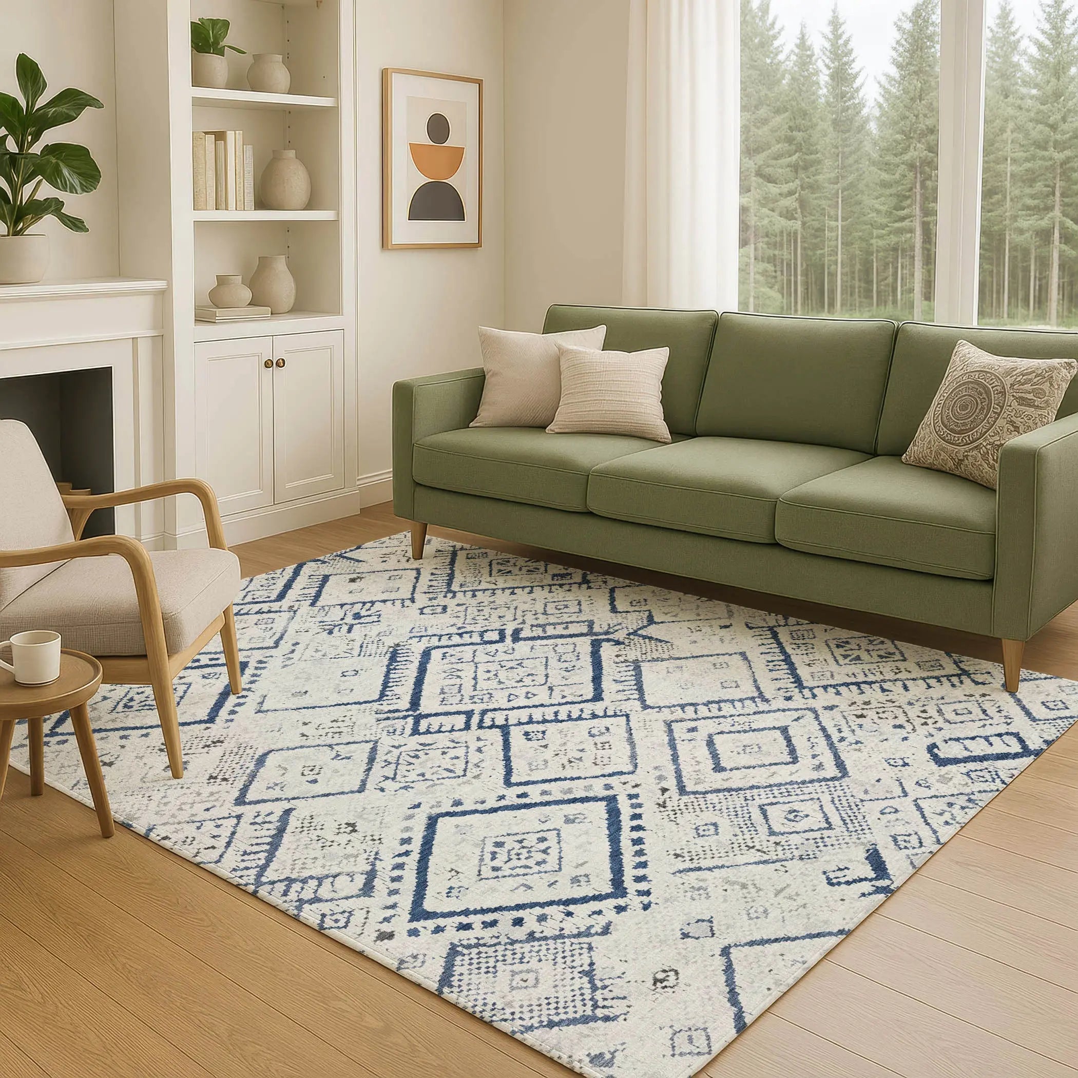 9' X 12' Ivory And Navy Blue Geometric Washable Indoor Outdoor Area Rug Homeroots Outdoor