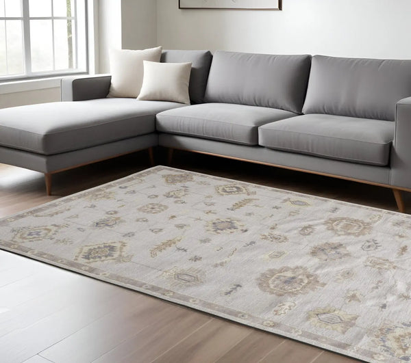 9' X 12' Ivory And Orange Floral Hand Knotted Stain Resistant Area Rug Homeroots Outdoor