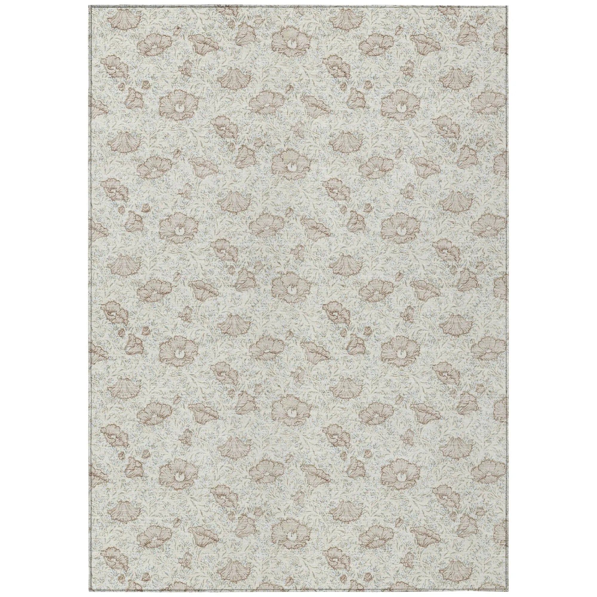 9' X 12' Ivory And Pearl Floral Washable Indoor Outdoor Area Rug Homeroots Outdoor