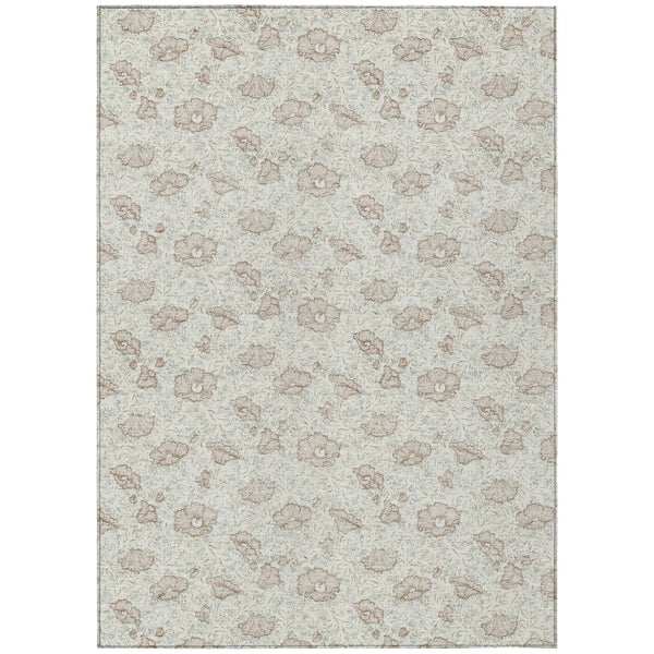 9' X 12' Ivory And Pearl Floral Washable Indoor Outdoor Area Rug Homeroots Outdoor