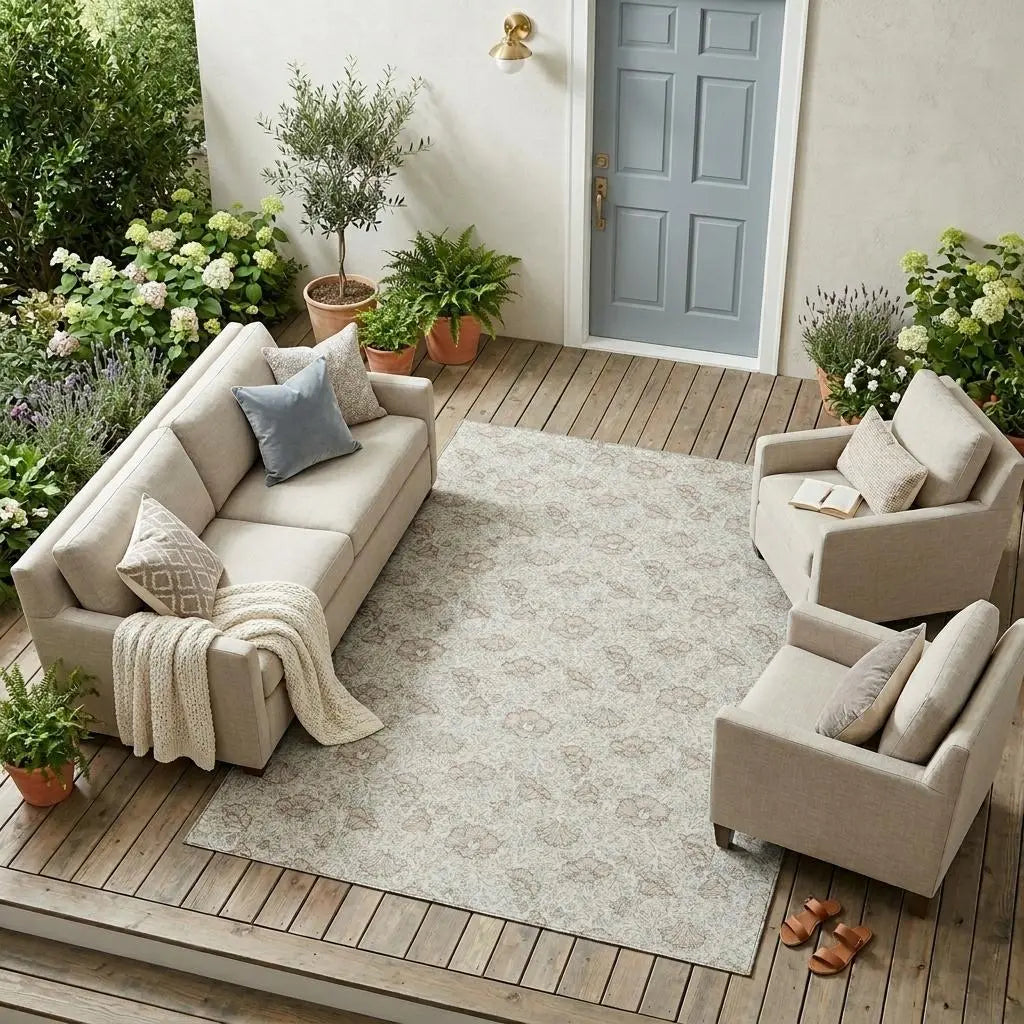 9' X 12' Ivory And Pearl Floral Washable Indoor Outdoor Area Rug Homeroots Outdoor