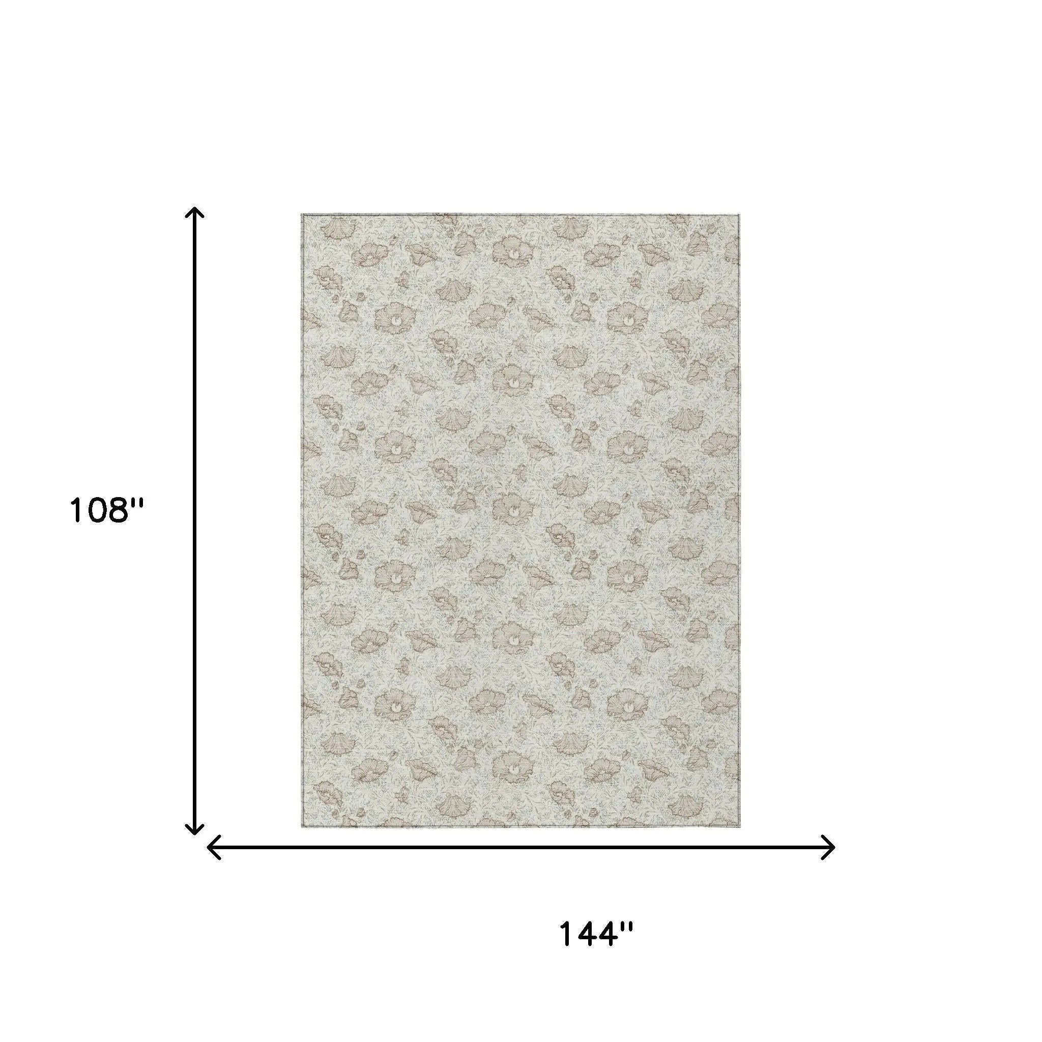 9' X 12' Ivory And Pearl Floral Washable Indoor Outdoor Area Rug Homeroots Outdoor