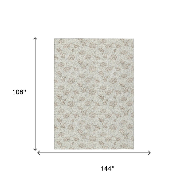9' X 12' Ivory And Pearl Floral Washable Indoor Outdoor Area Rug Homeroots Outdoor