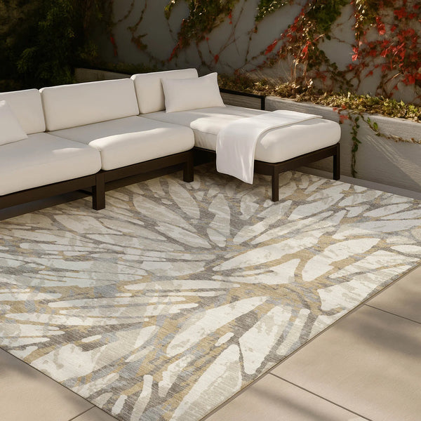 9' X 12' Ivory And Pewter Abstract Washable Indoor Outdoor Area Rug Homeroots Outdoor