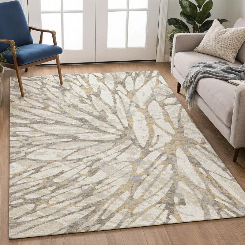 9' X 12' Ivory And Pewter Abstract Washable Indoor Outdoor Area Rug Homeroots Outdoor