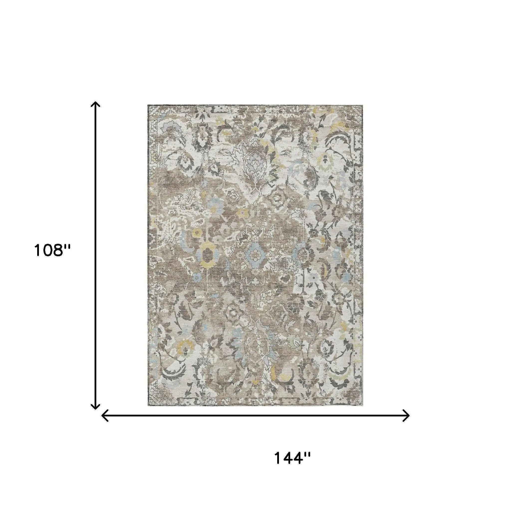 9' X 12' Ivory And Pewter Floral Washable Indoor Outdoor Area Rug Homeroots Outdoor