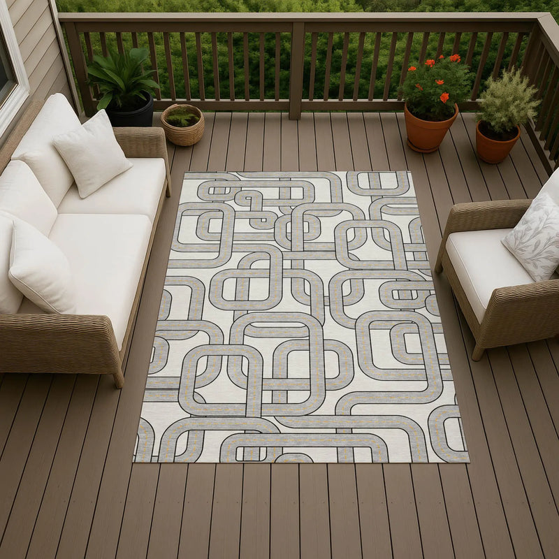 9' X 12' Ivory And Pewter Geometric Washable Indoor Outdoor Area Rug Homeroots Outdoor