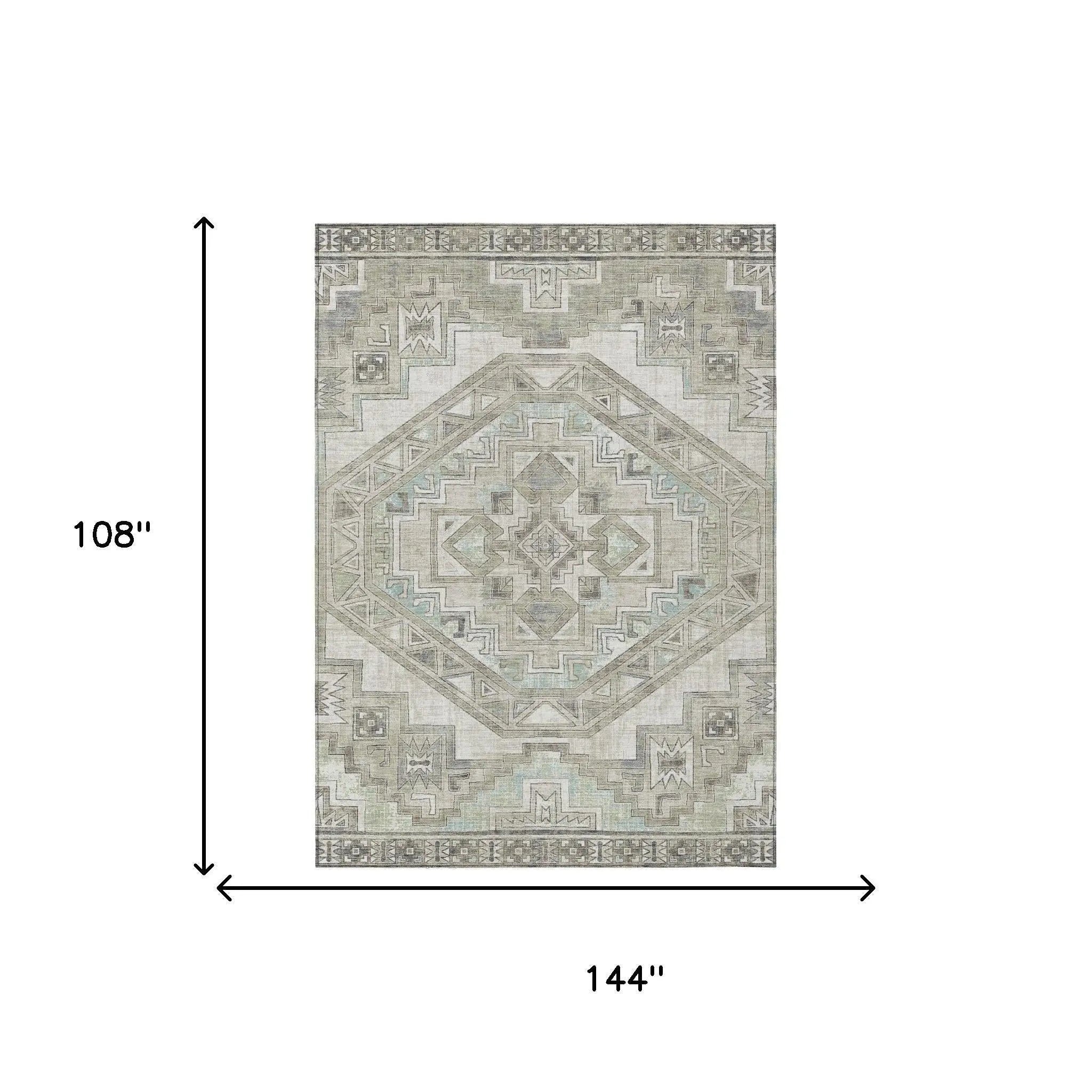 9' X 12' Ivory And Pewter Southwestern Washable Indoor Outdoor Area Rug Homeroots Outdoor