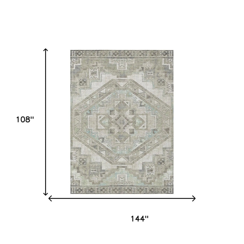 9' X 12' Ivory And Pewter Southwestern Washable Indoor Outdoor Area Rug Homeroots Outdoor