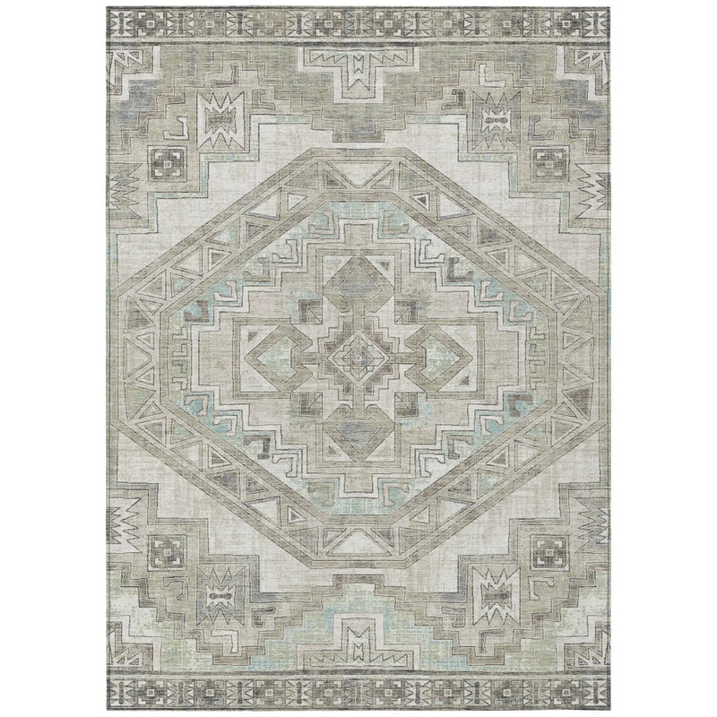 9' X 12' Ivory And Pewter Southwestern Washable Indoor Outdoor Area Rug Homeroots Outdoor