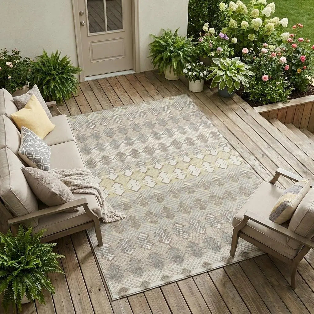 9' X 12' Ivory And Pewter Striped Washable Indoor Outdoor Area Rug Homeroots Outdoor
