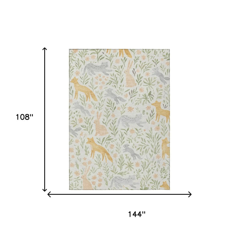 9' X 12' Ivory And Pink Botanical Leaves Washable Indoor Outdoor Area Rug Homeroots Outdoor