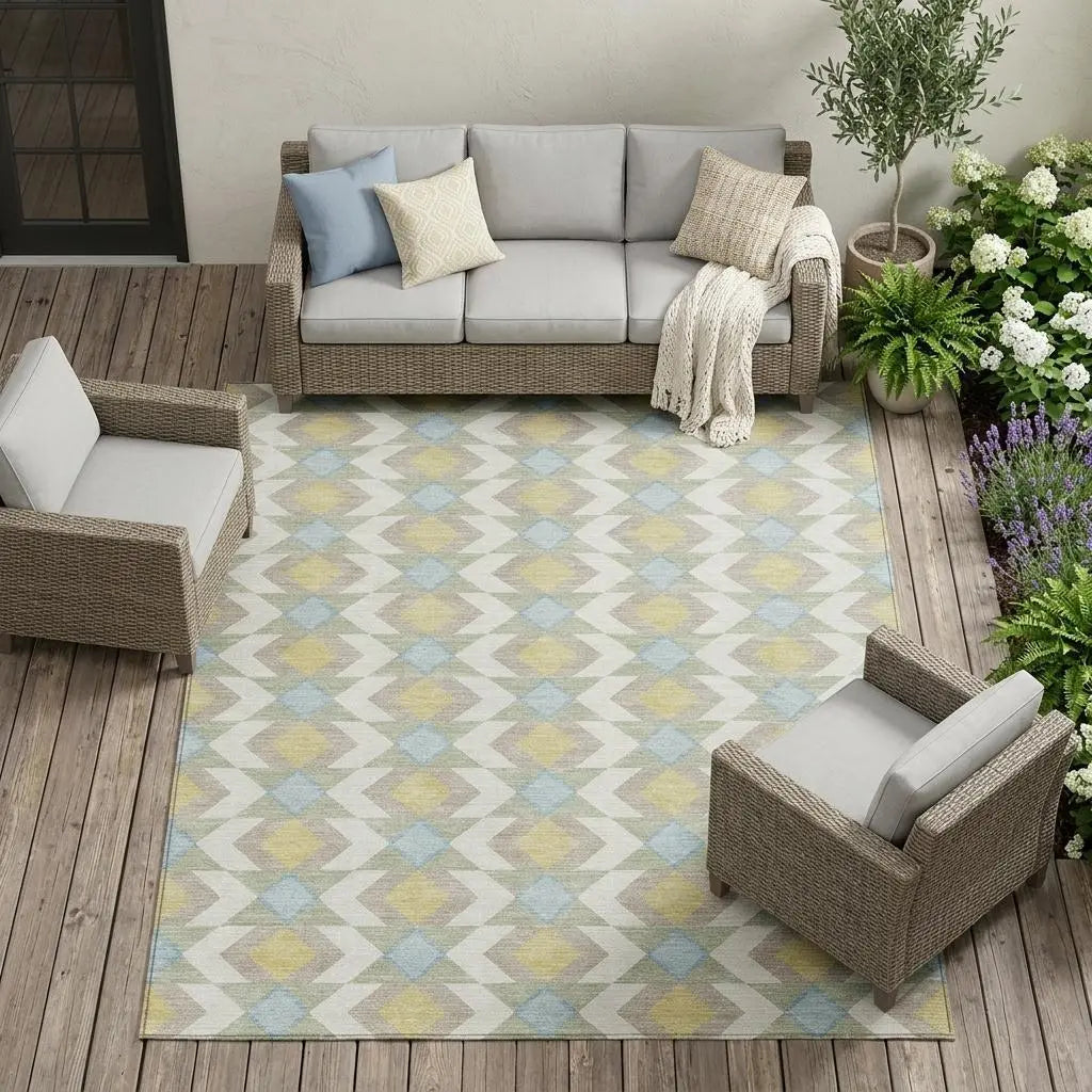 9' X 12' Ivory And Saffron Geometric Washable Indoor Outdoor Area Rug Homeroots Outdoor