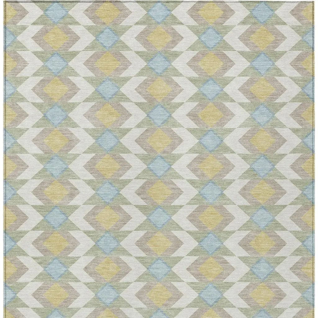 9' X 12' Ivory And Saffron Geometric Washable Indoor Outdoor Area Rug Homeroots Outdoor