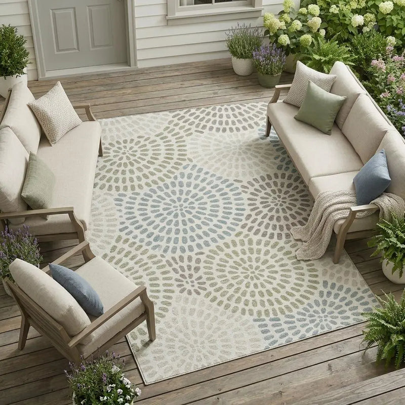 9' X 12' Ivory And Sage Geometric Washable Indoor Outdoor Area Rug Homeroots Outdoor