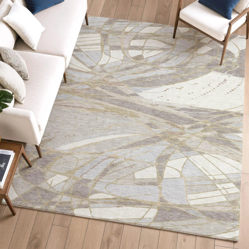9' X 12' Ivory And Silver Abstract Washable Indoor Outdoor Area Rug Homeroots Outdoor