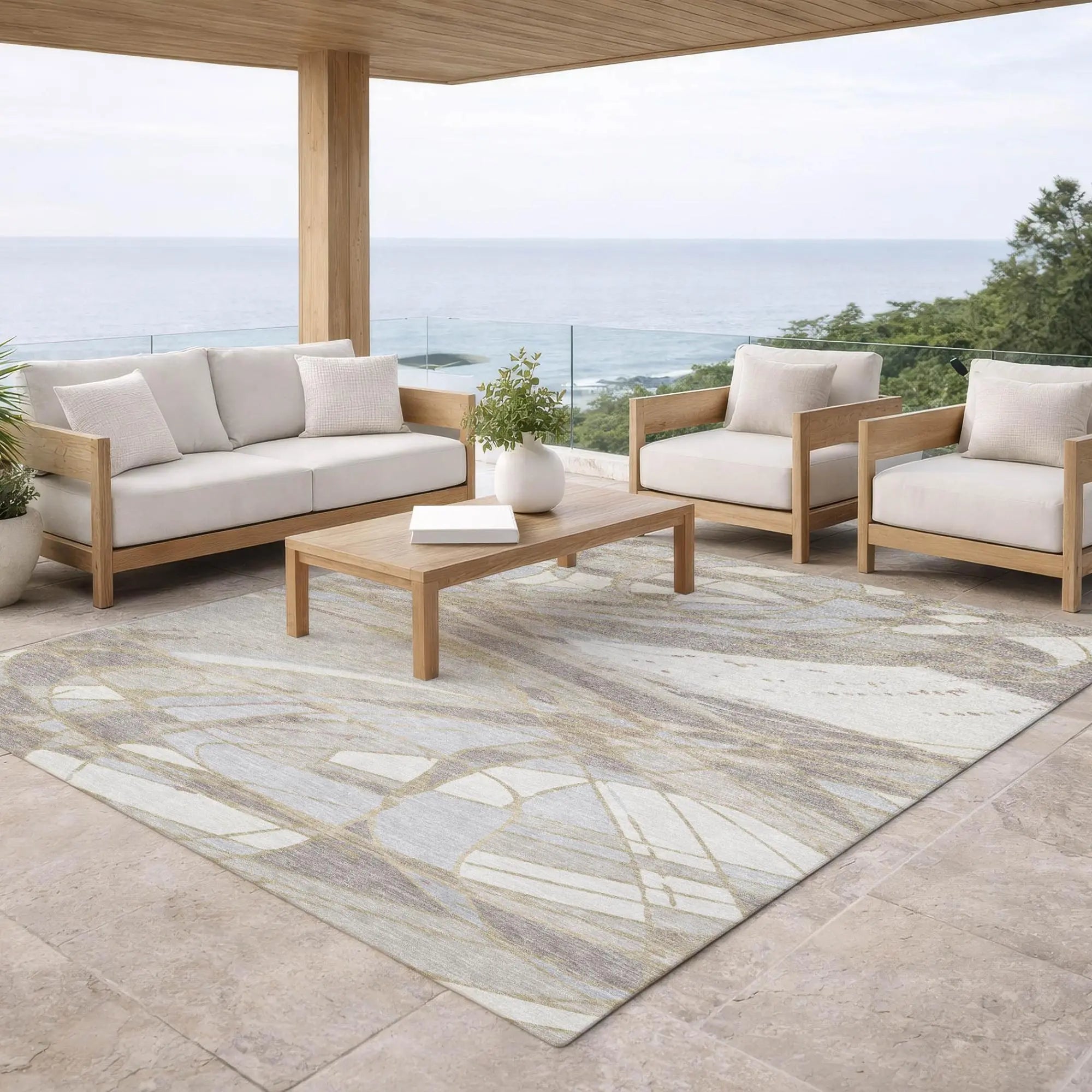 9' X 12' Ivory And Silver Abstract Washable Indoor Outdoor Area Rug Homeroots Outdoor