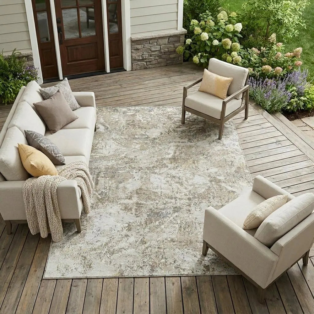9' X 12' Ivory And Silver Abstract Washable Indoor Outdoor Area Rug Homeroots Outdoor