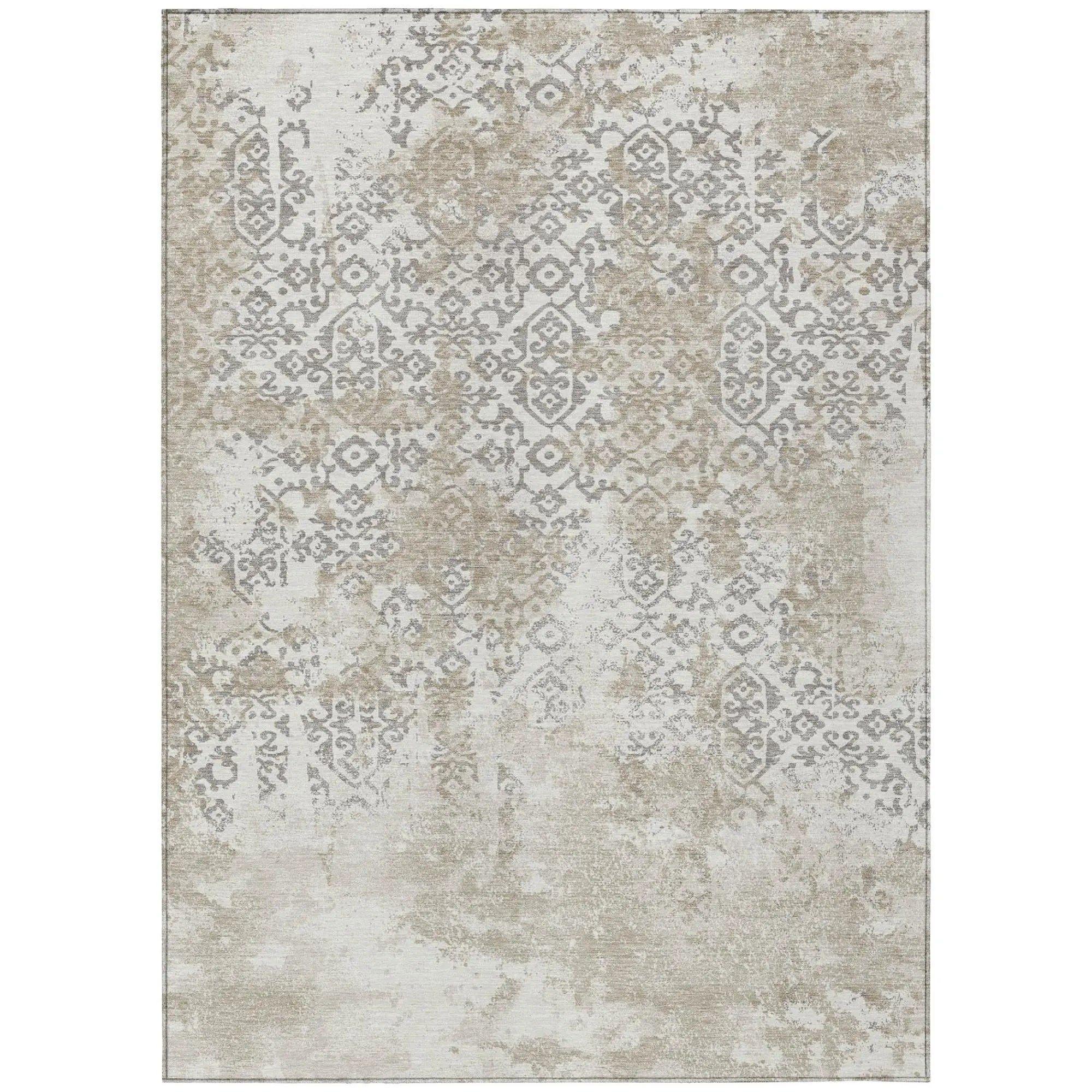 9' X 12' Ivory And Silver Abstract Washable Indoor Outdoor Area Rug Homeroots Outdoor