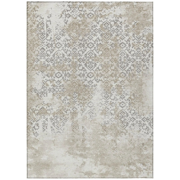 9' X 12' Ivory And Silver Abstract Washable Indoor Outdoor Area Rug Homeroots Outdoor