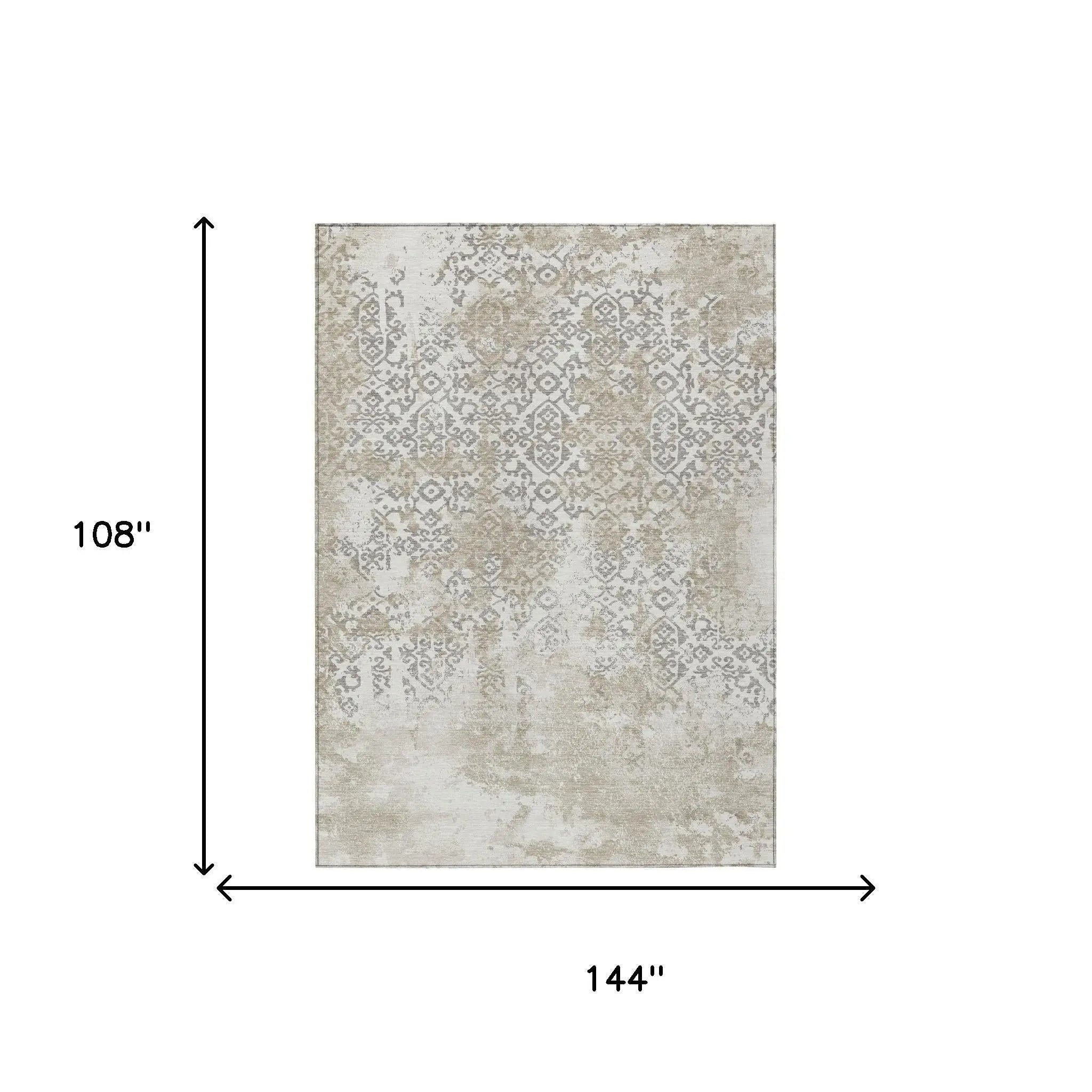 9' X 12' Ivory And Silver Abstract Washable Indoor Outdoor Area Rug Homeroots Outdoor