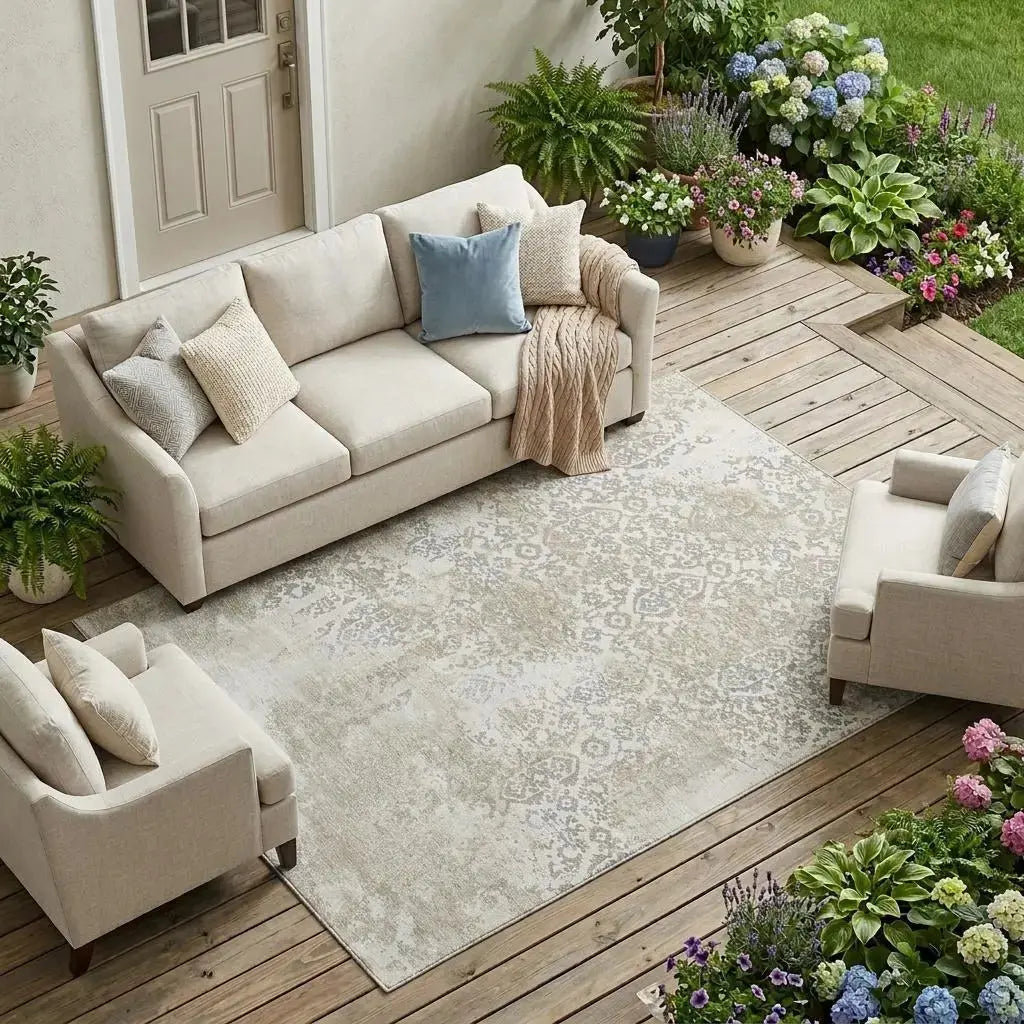 9' X 12' Ivory And Silver Abstract Washable Indoor Outdoor Area Rug Homeroots Outdoor