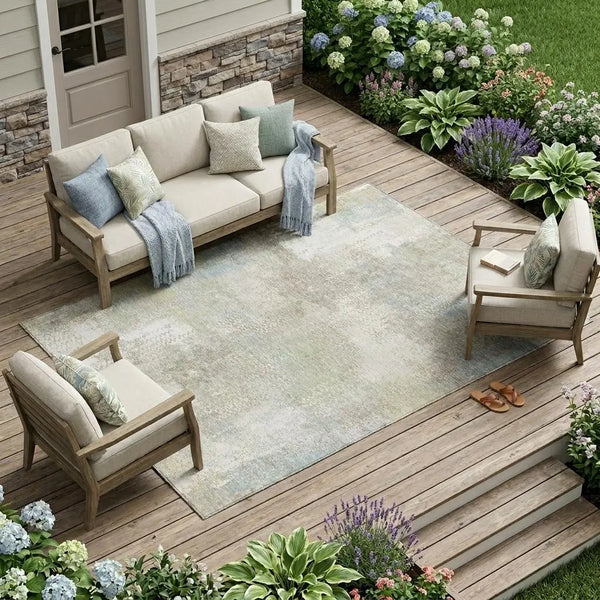 9' X 12' Ivory And Silver Abstract Washable Indoor Outdoor Area Rug Homeroots Outdoor