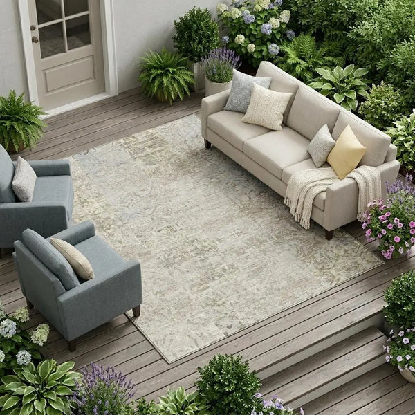 9' X 12' Ivory And Silver Abstract Washable Indoor Outdoor Area Rug Homeroots Outdoor