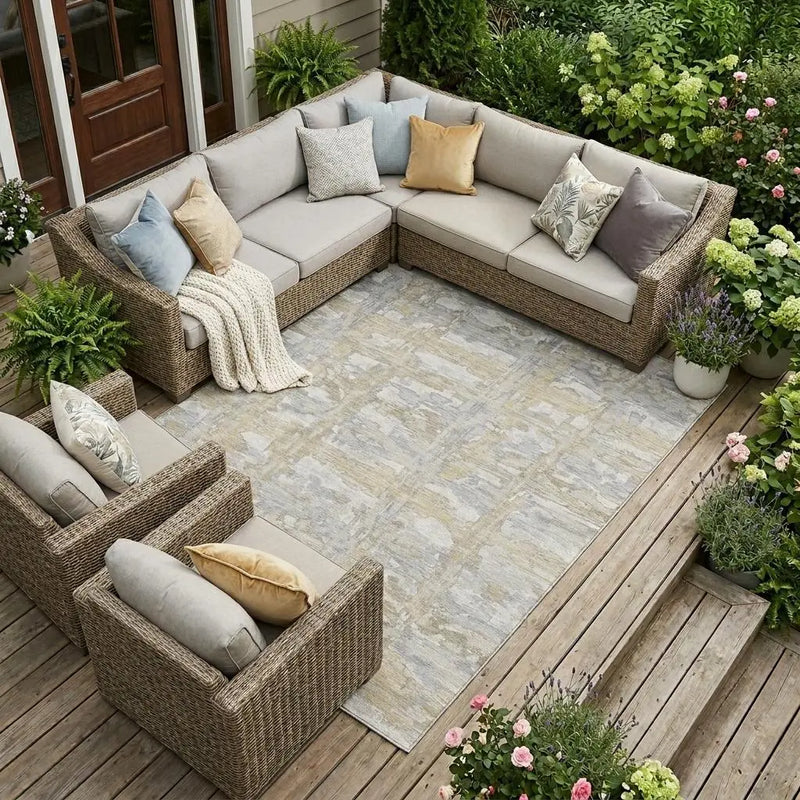 9' X 12' Ivory And Silver Abstract Washable Indoor Outdoor Area Rug Homeroots Outdoor