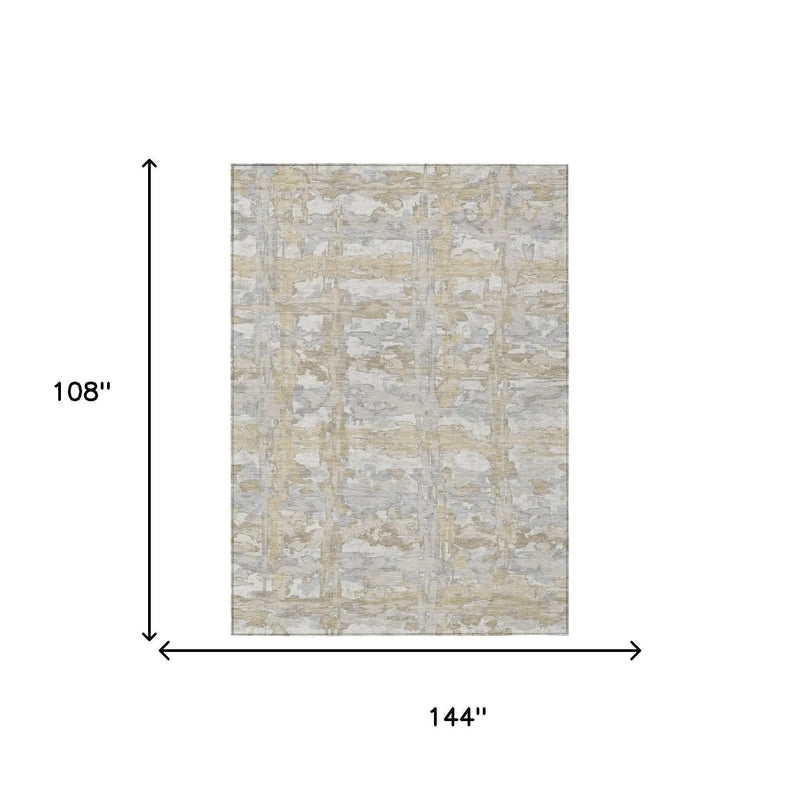 9' X 12' Ivory And Silver Abstract Washable Indoor Outdoor Area Rug Homeroots Outdoor