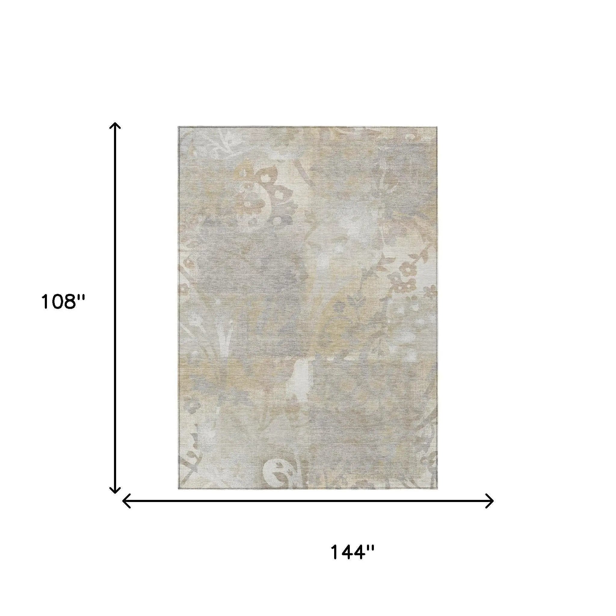 9' X 12' Ivory And Silver Botanical Leaves Washable Indoor Outdoor Area Rug Homeroots Outdoor
