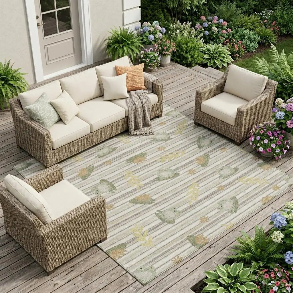 9' X 12' Ivory And Silver Botanical Leaves Washable Indoor Outdoor Area Rug Homeroots Outdoor