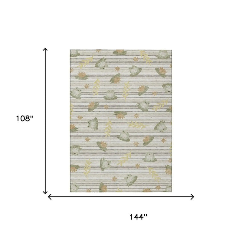 9' X 12' Ivory And Silver Botanical Leaves Washable Indoor Outdoor Area Rug Homeroots Outdoor