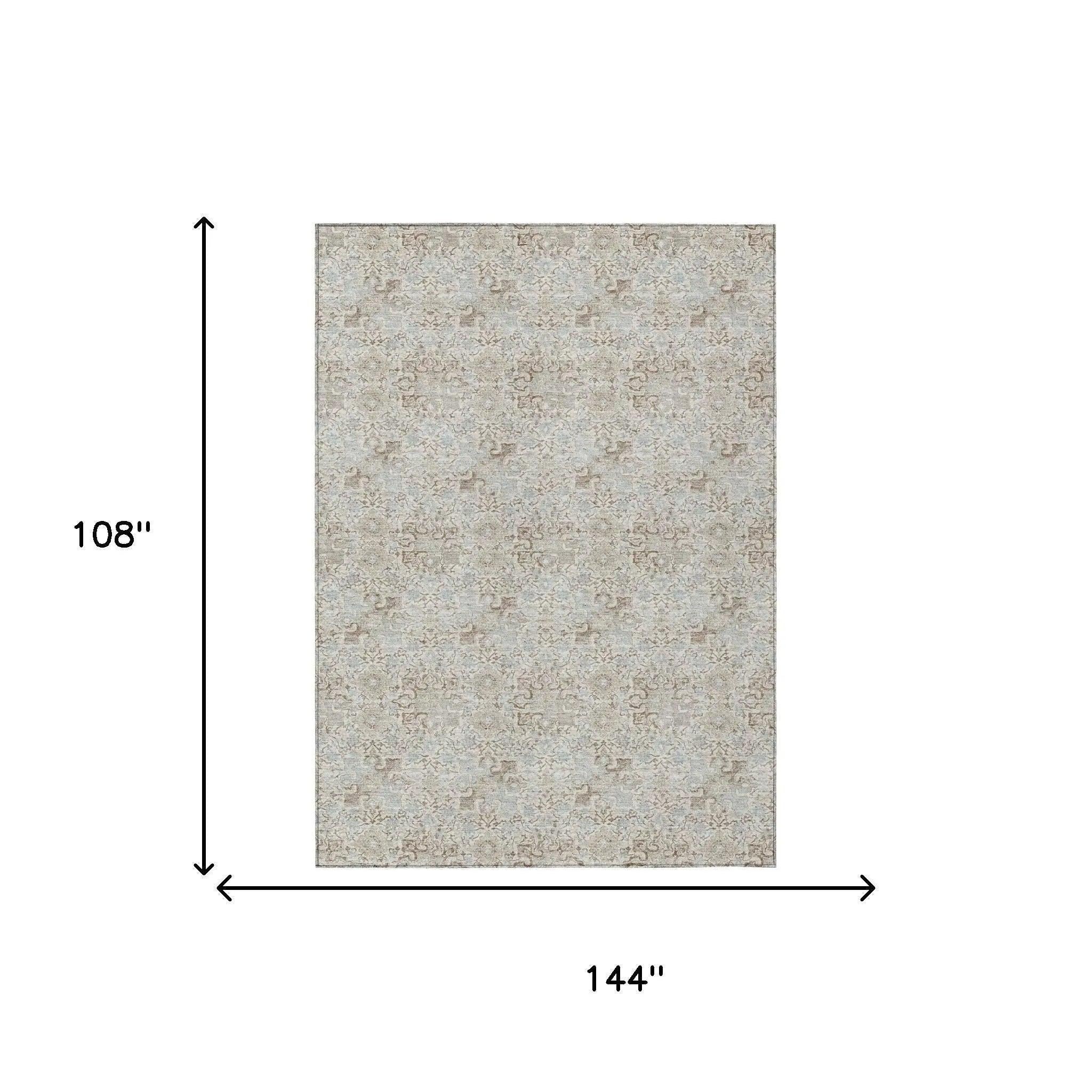 9' X 12' Ivory And Silver Damask Washable Indoor Outdoor Area Rug Homeroots Outdoor