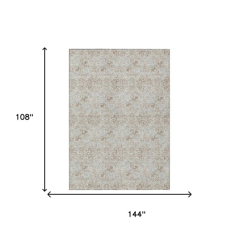 9' X 12' Ivory And Silver Damask Washable Indoor Outdoor Area Rug Homeroots Outdoor